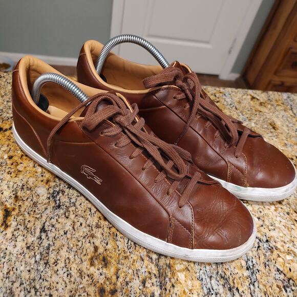 Lacoste Lerond 0320 1 CMA Leather Sneakers Lace Up Cma Brown/White Men's Sz 11.5 - Picture 2 of 12